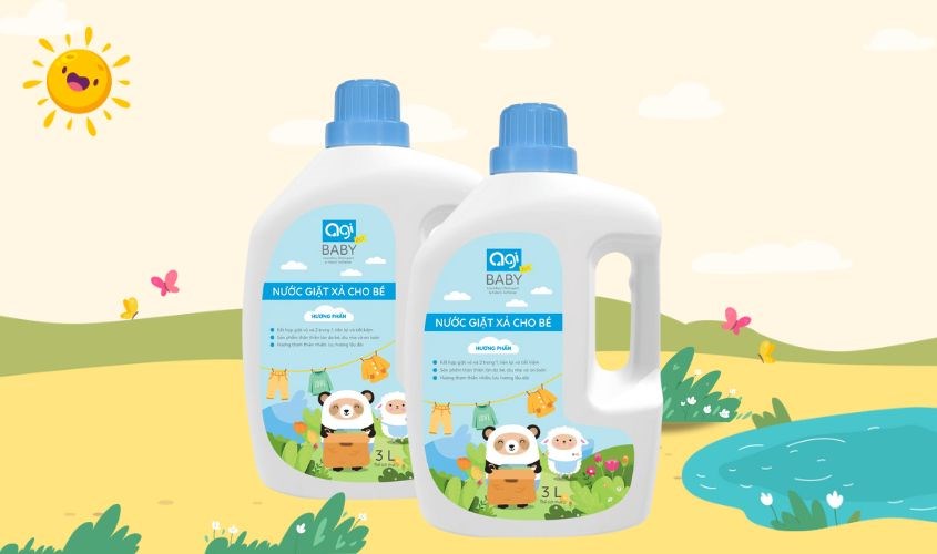 Nước giặt xả quần áo cho bé Agi Xanh hương phấn can 3 lít