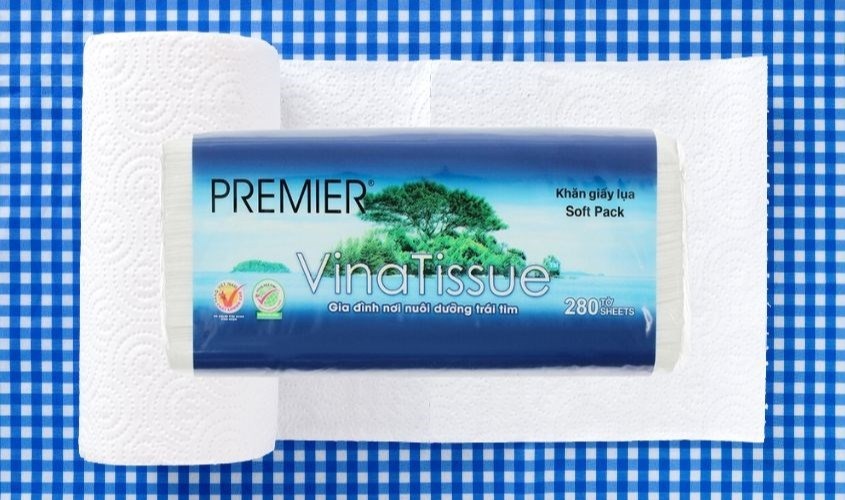 Gói 280 tờ khăn giấy lụa PREMIER Vinatissue không mùi 2 lớp