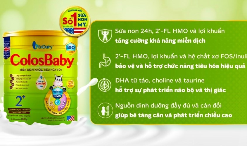 Sữa bột ColosBaby Bio Gold 2+ (sữa non) hương vani 800g (từ 2 tuổi)