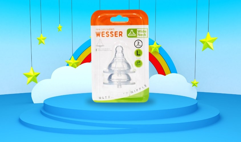 Bộ 2 núm ti Wesser cổ rộng size L (từ 7 tháng)