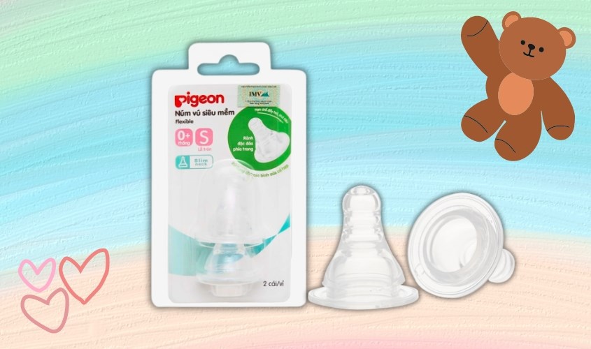 Bộ 2 núm ti Pigeon siêu mềm cổ hẹp size S (0 - 3 tháng)