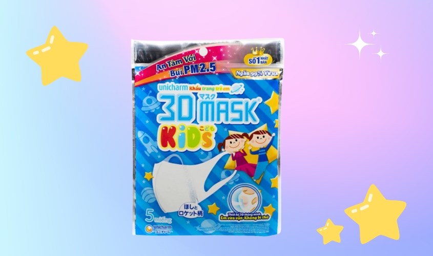 Túi 5 cái khẩu trang y tế 3D cho bé Unicharm 3 lớp