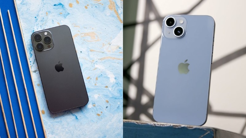 iPhone 13 Pro Max sở hữu cụm 3 camera trong cao cấp hơn iPhone 14 khi chỉ c&oacute; 2 camera đặt ch&eacute;o nhau