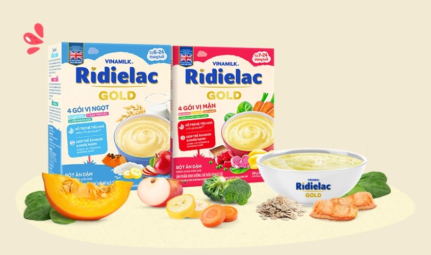 Bột ăn dặm Vinamilk RiDielac Gold 4 vị mặn hộp 200g (7 - 24 tháng)