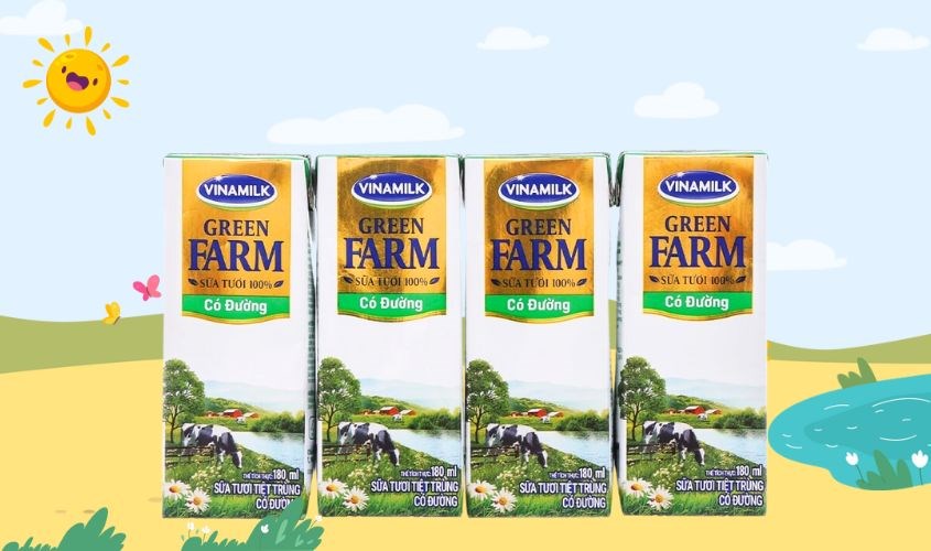 Lốc 4 hộp sữa tươi Vinamilk Green Farm có đường 180 ml (từ 1 tuổi)