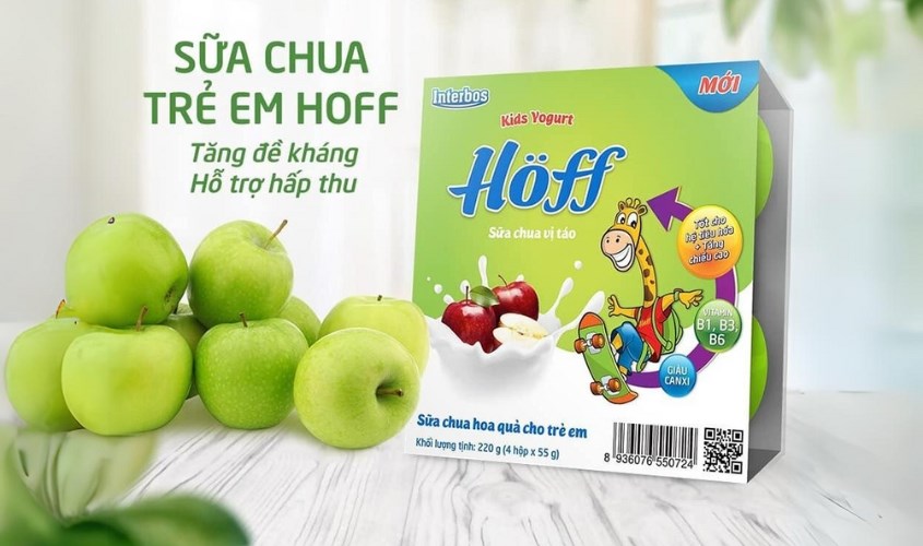 Lốc 4 hộp sữa chua trái cây Hoff vị táo 55g (từ 6 tháng)