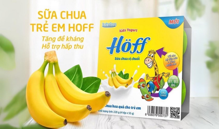 Lốc 4 hộp sữa chua trái cây Hoff vị chuối 55g (từ 6 tháng)