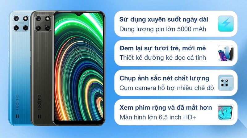 Điện thoại Realme C25Y 64 GB có dung lượng pin khủng 5000 mAh Điện thoại Realme C25Y 64 GB có dung lượng pin khủng 5000 mAh