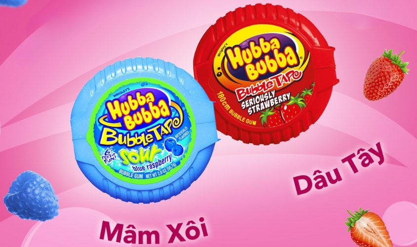 Kẹo singum Hubba Bubba hương mâm xôi hộp 56.7g (từ 3 tuổi)