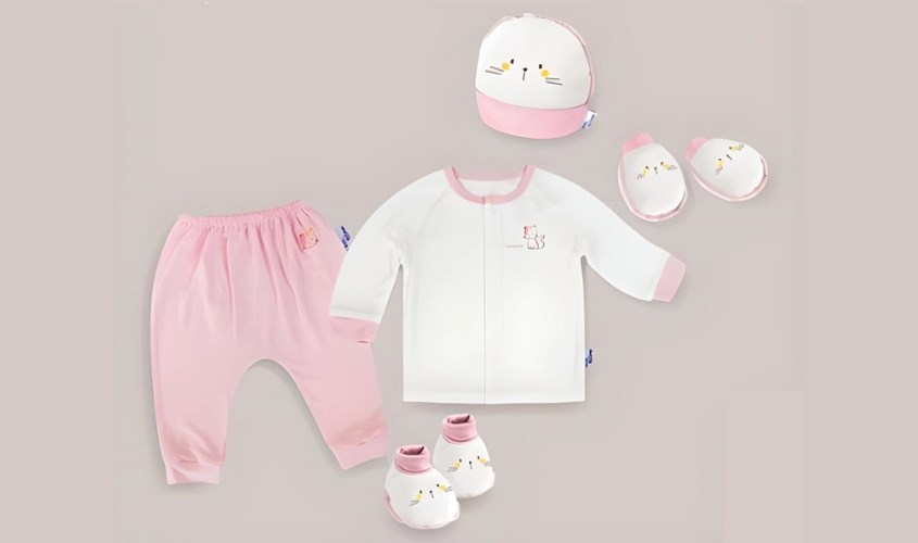 Set bộ tay dài cài giữa BabyMommy màu trắng - hồng