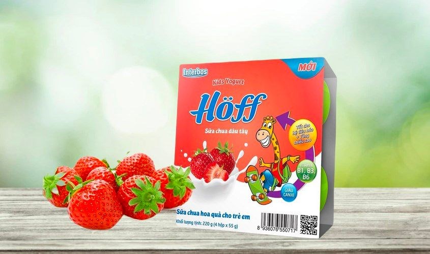 Lốc 4 hộp sữa chua trái cây Hoff vị dâu 55g