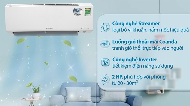 Điều hòa Daikin Inverter 2 HP FTKF50XVMV sở hữu nhiều công nghệ làm mát hiện đại