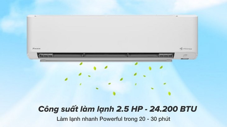 Máy lạnh Daikin Inverter 3 HP FTKY71WVMV có chỉ số BTU đến 24.200 phù hợp cho diện tích căn phòng từ 40 - 50m²