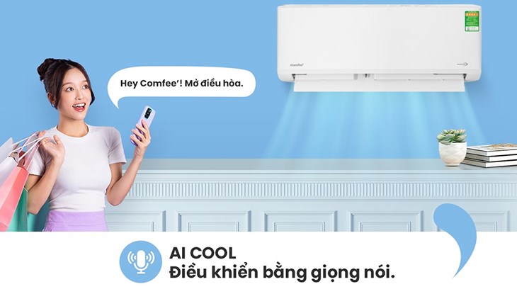 Máy lạnh Comfee Inverter 1 HP CFS-10VDGF-V thuộc phân khúc giá rẻ, có tích hợp công nghệ AI Cool điều khiển bằng giọng nói Máy lạnh Comfee Inverter 1 HP CFS-10VDGF-V thuộc phân khúc giá rẻ