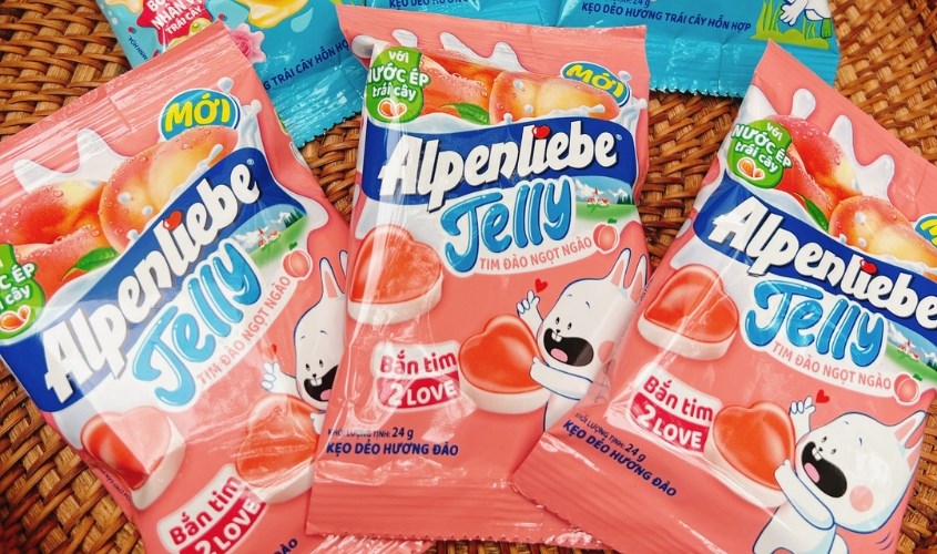 Kẹo dẻo Alpenliebe Jelly tim đào ngọt ngào hương đào gói 91g (từ 2 tuổi)
