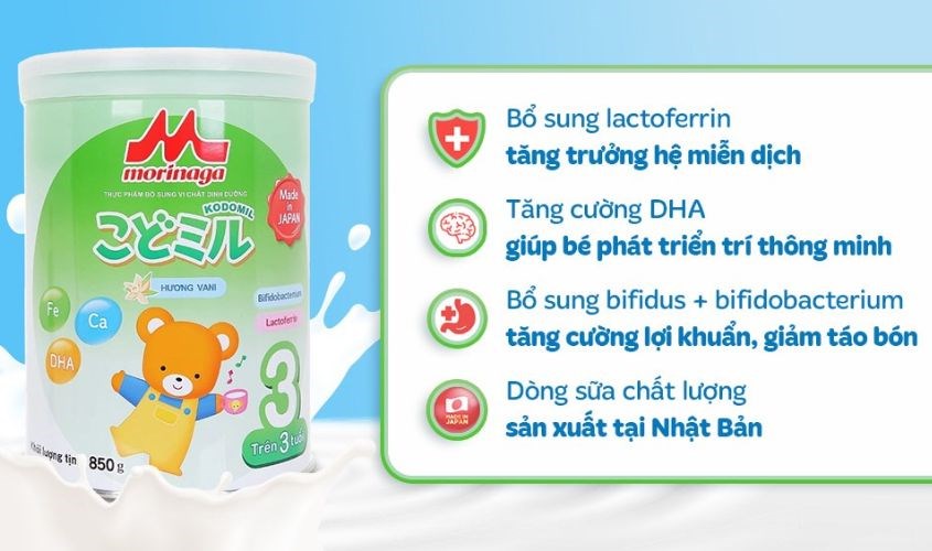 Sữa Morinaga số 3 hương vani 850g bổ sung lactose tốt cho cơ bắp