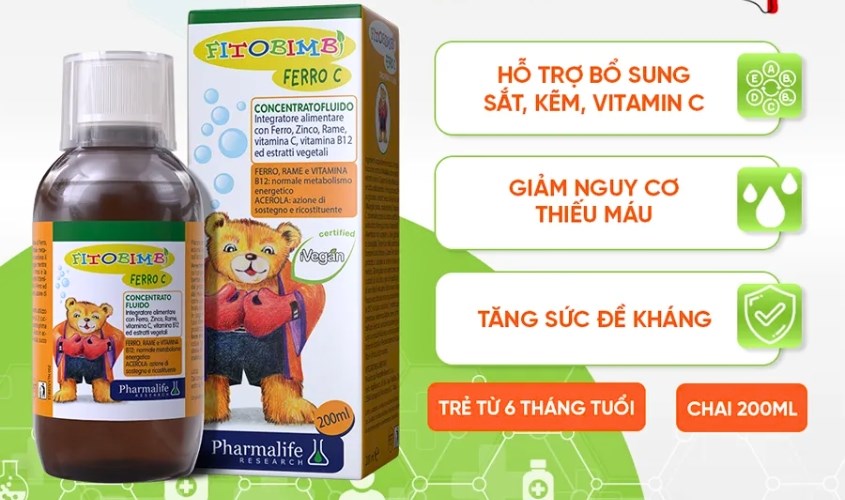 Siro Fitobimbi Ferro C bổ sung sắt, kẽm và vitamin C 200 ml (6 tháng - 12 tuổi)
