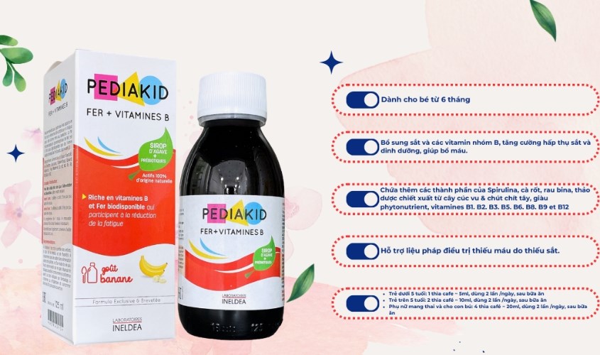 Siro Pediakid Fer + Vitamines B giúp giảm mệt mỏi 125 ml (từ 6 tháng)