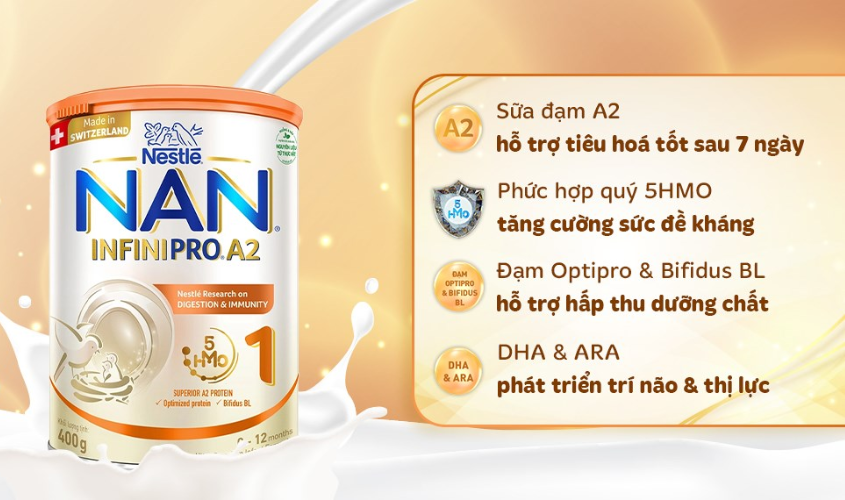 Sữa bột NAN InfiniPro A2 số 1 (đạm quý A2) 400g (0 - 12 tháng)