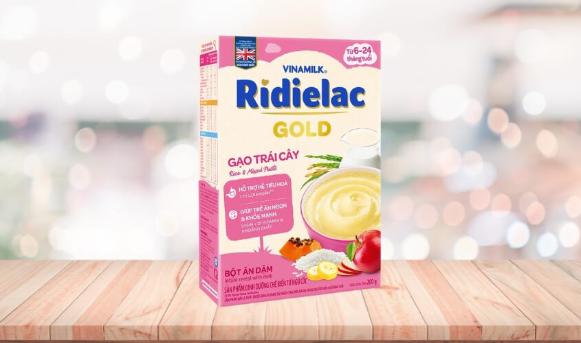 Bột ăn dặm Vinamilk RiDielac Gold gạo và trái cây hộp 200g (6 - 24 tháng)