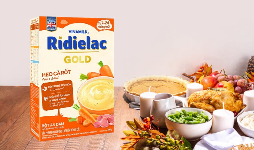 Bột ăn dặm Vinamilk RiDielac Gold heo, cà rốt hộp 200g (7 - 24 tháng)
