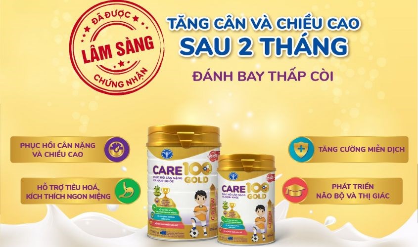 Dòng sữa Care 100 Gold là sản phẩm hỗ trợ bé tăng cân hiệu quả