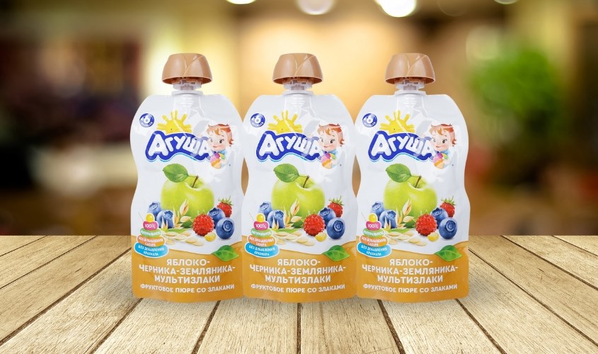 Dinh dưỡng trái cây nghiền Agusha táo, việt quất, dâu rừng và ngũ cốc túi 90g (từ 6 tháng)