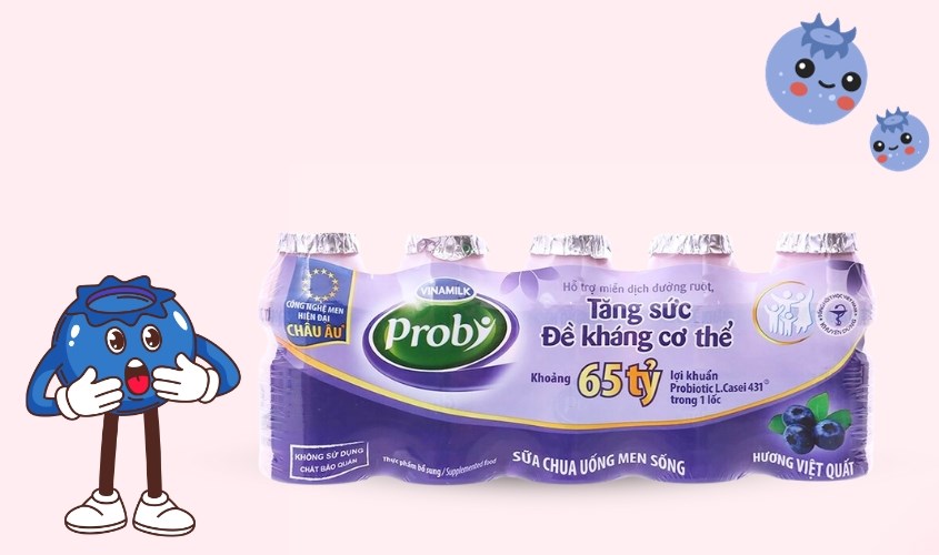 Lốc 5 chai sữa chua uống men sống Vinamilk Probi vị việt quất 65 ml (từ 1 tuổi)