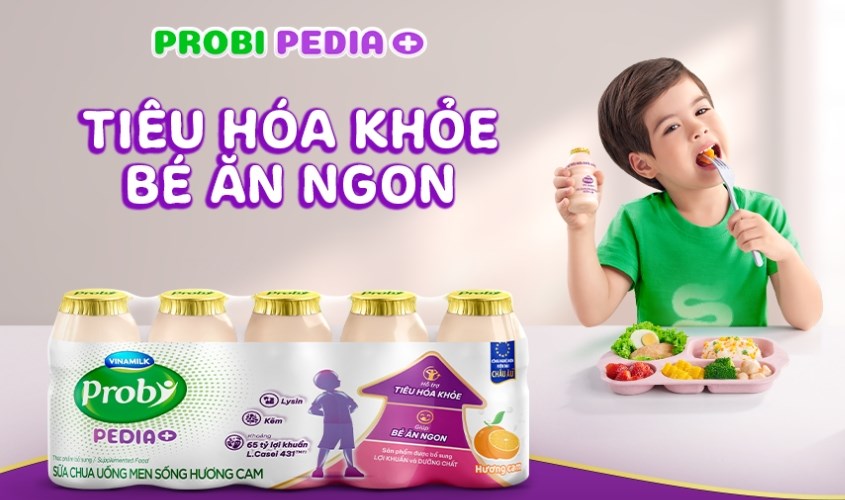 Lốc 5 chai sữa chua uống men sống Vinamilk Probi Pedia+ vị cam 65 ml (từ 1 tuổi)