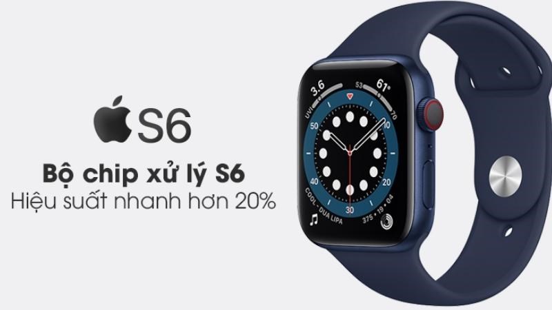 Bộ vi xử l&yacute; S6 cho hiệu năng cao hơn 20% so với d&ograve;ng chip S5 Apple Watch Series 6 được trang bị con chip S6 ho&agrave;n to&agrave;n mới, đ&acirc;y l&agrave; một bước cải tiến