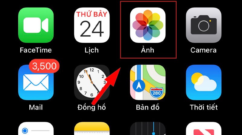 Truy cập v&agrave;o ứng dụng Photos để xem lại bản ghi m&agrave;n h&igrave;nh