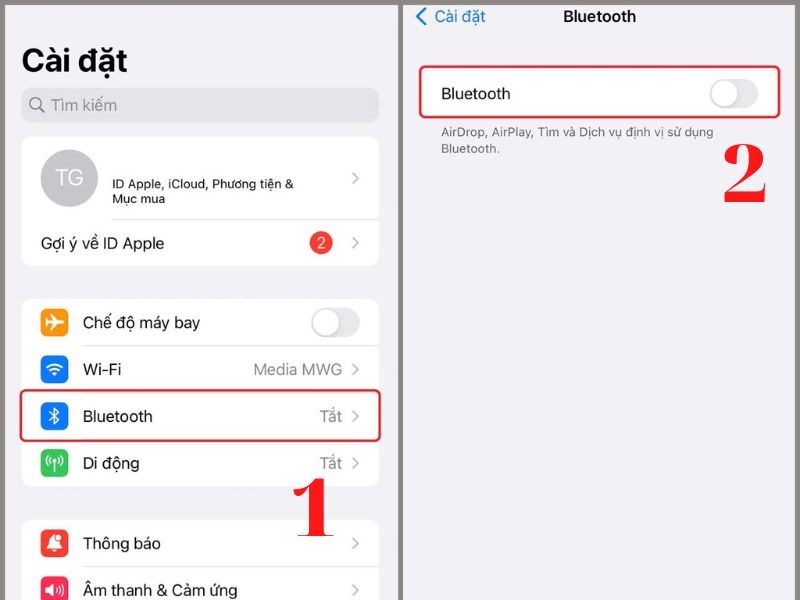 Chọn mục Bluetooth > Bật Bluetooth