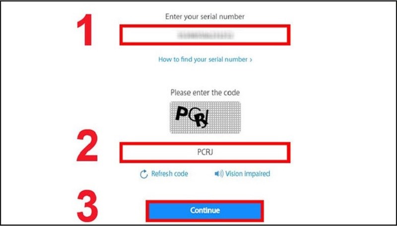 Tiến h&agrave;nh nhập m&atilde; IMEI v&agrave; thực hiện hai bước tiếp theo