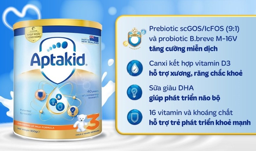 Sữa bột Aptakid Growing Up Milk Formula số 3 900g (từ 2 tuổi)