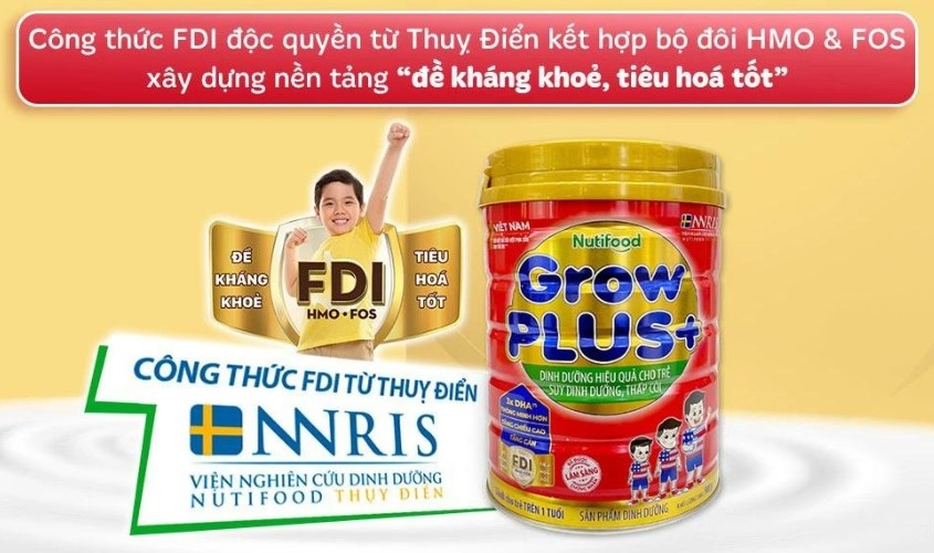 Sữa bột Nutifood GrowPLUS+ đỏ hương vani 1.5 kg (từ 1 tuổi) dành cho trẻ suy dinh dưỡng, thấp còi