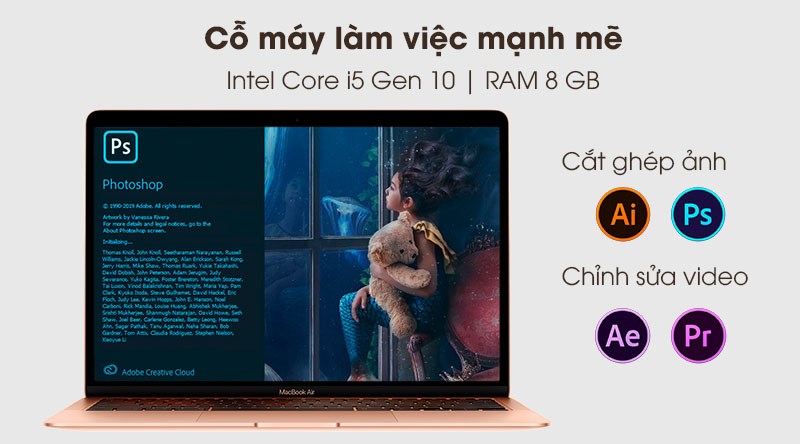 MacBook Air Chip Intel ch&iacute;nh l&agrave; một cỗ m&aacute;y l&agrave;m việc mạnh mẽ với khả năng cắt gh&eacute;p ảnh, chỉnh sửa video tuyệt vời