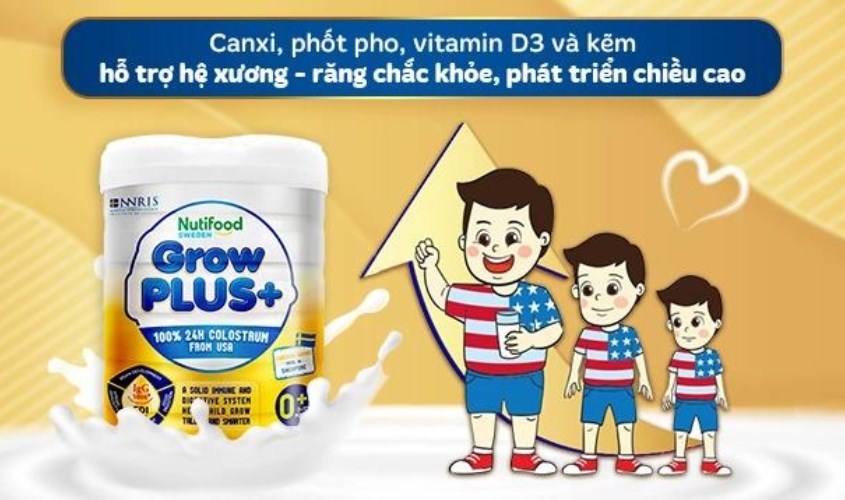 Sữa bột Nutifood GrowPLUS+ vàng 0+ (sữa non) hương vani 800g (0 - 12 tháng)