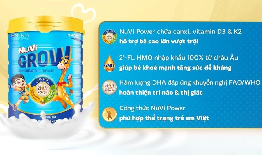 Sữa bột Nutifood NuVi Grow số 4 hương vani 900g (từ 2 tuổi)