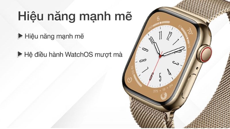 Cấu h&igrave;nh mạnh nhờ chip Chip Apple S8 xử l&yacute; v&agrave; hệ điều h&agrave;nh WatchOS.