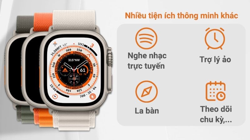 Nhiều tiện ích thông minh của sản phẩm Apple Watch Ultra. Nhiều tiện ích thông minh của sản phẩm Apple Watch Ultra.