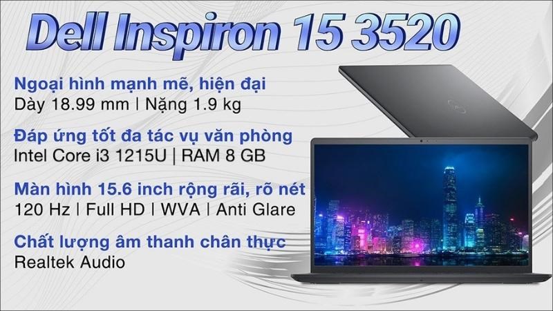 Laptop Dell Inspiron 15 3520 i3 1215U (i3U082W11BLU) - Sở hữu thiết kế thanh lịch v&agrave;  cấu h&igrave;nh đ&aacute;p ứng mọi t&aacute;c vụ hằng ng&agrave;y mượt m&agrave; 