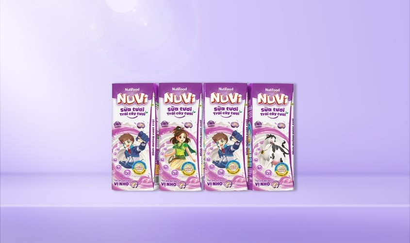 Lốc 4 hộp sữa tươi trái cây tươi Nutifood NuVi hương nho 180 ml (từ 1 tuổi)