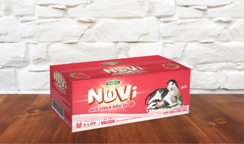 Thùng 24 túi sữa chua uống tiệt trùng Nutifood NuVi Power vị dâu 110 ml (từ 1 tuổi)