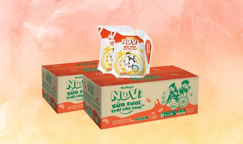 Combo 2 thùng 24 túi sữa tươi trái cây tươi Nutifood NuVi hương cam 110 ml (từ 1 tuổi)