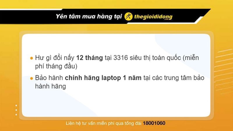 Chính sách bảo hành khi mua laptop tại TGDĐ