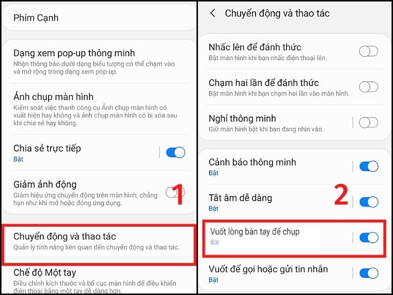 Gạt c&ocirc;ng tắc tại mục Vuốt l&ograve;ng b&agrave;n tay để chụp