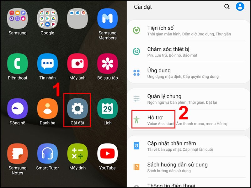 Chọn phần Hỗ trợ