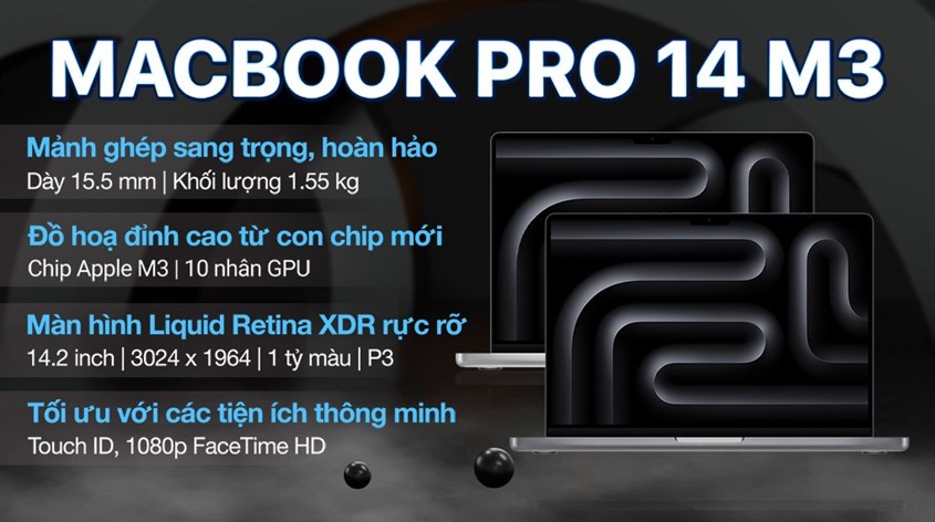 MacBook Pro M3 xử lý tốt mọi tác vụ từ văn phòng, giải trí cho đến đồ họa chuyên nghiệp.