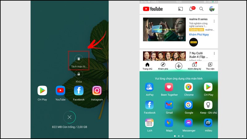 Bấm chọn biểu tượng chia đ&ocirc;i m&agrave;n h&igrave;nh (t&aacute;ch m&agrave;n h&igrave;nh)