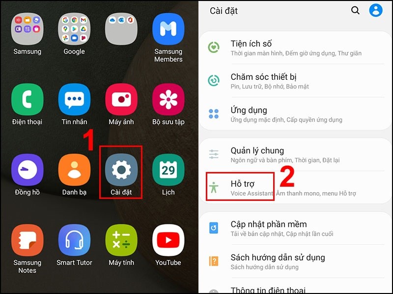 Chọn phần Hỗ trợ